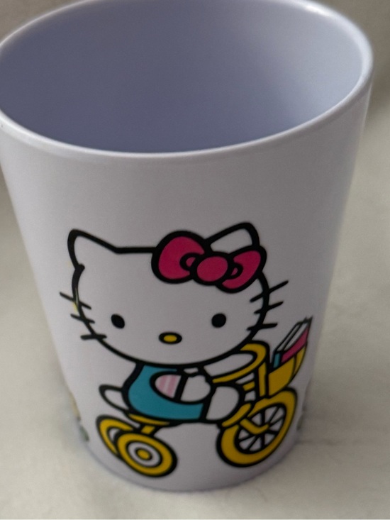 Hello Kitty Other - Sanrio Hello Kitty Melamine Tumbler Cup Riding Bike Yellow Tricycle 2024 Tulips
